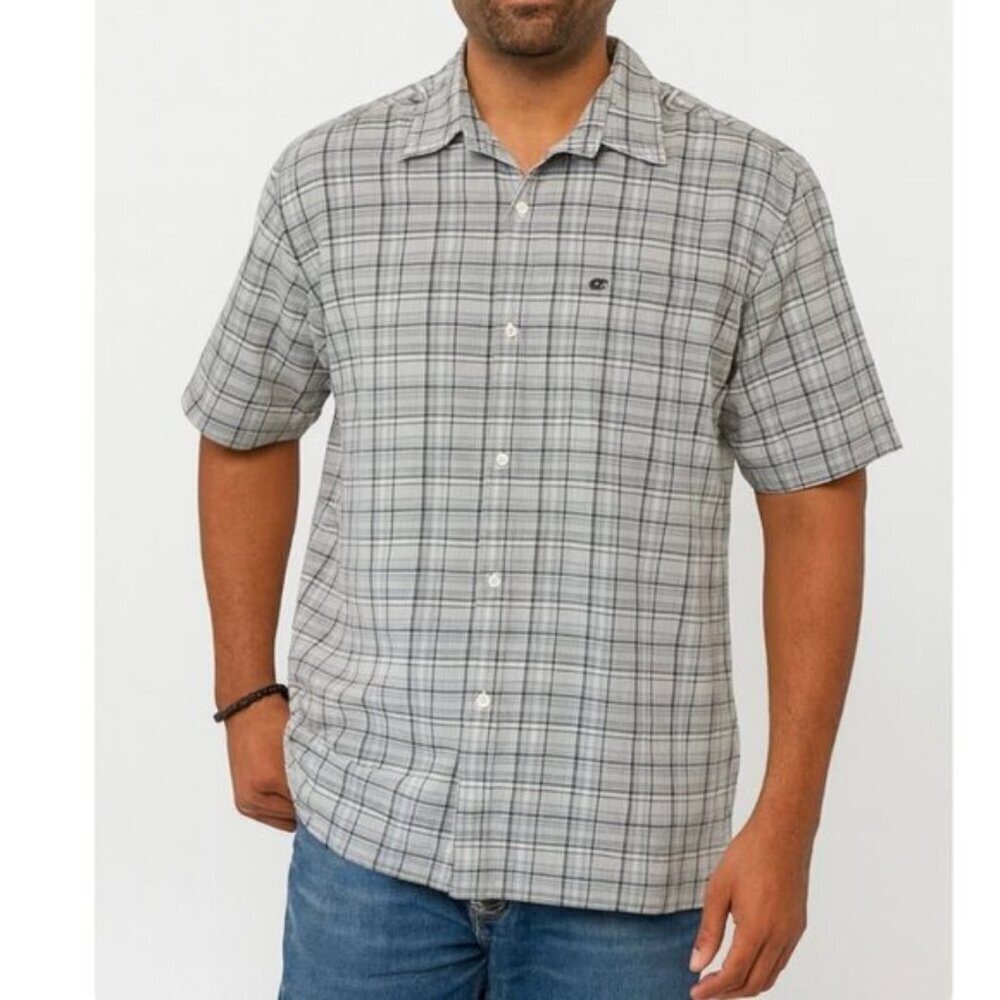 Quiksilver Men’s Plaid Button Down Shirt Gray Short Sleeve Surf Skate Casual